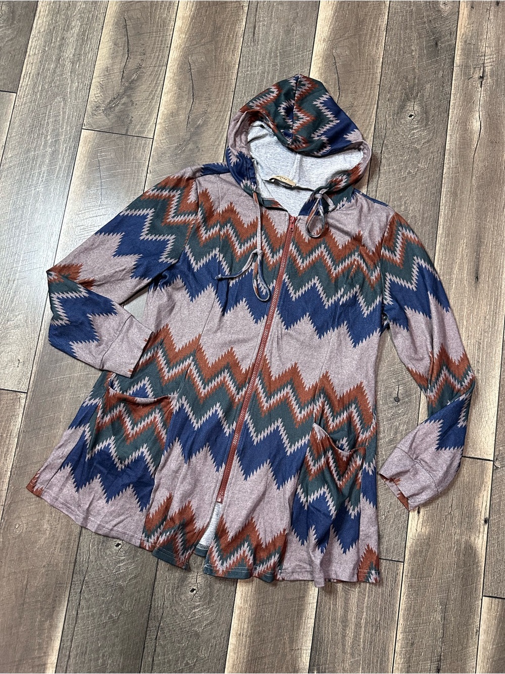 Miusey Aztec Long Hooded Zip Up